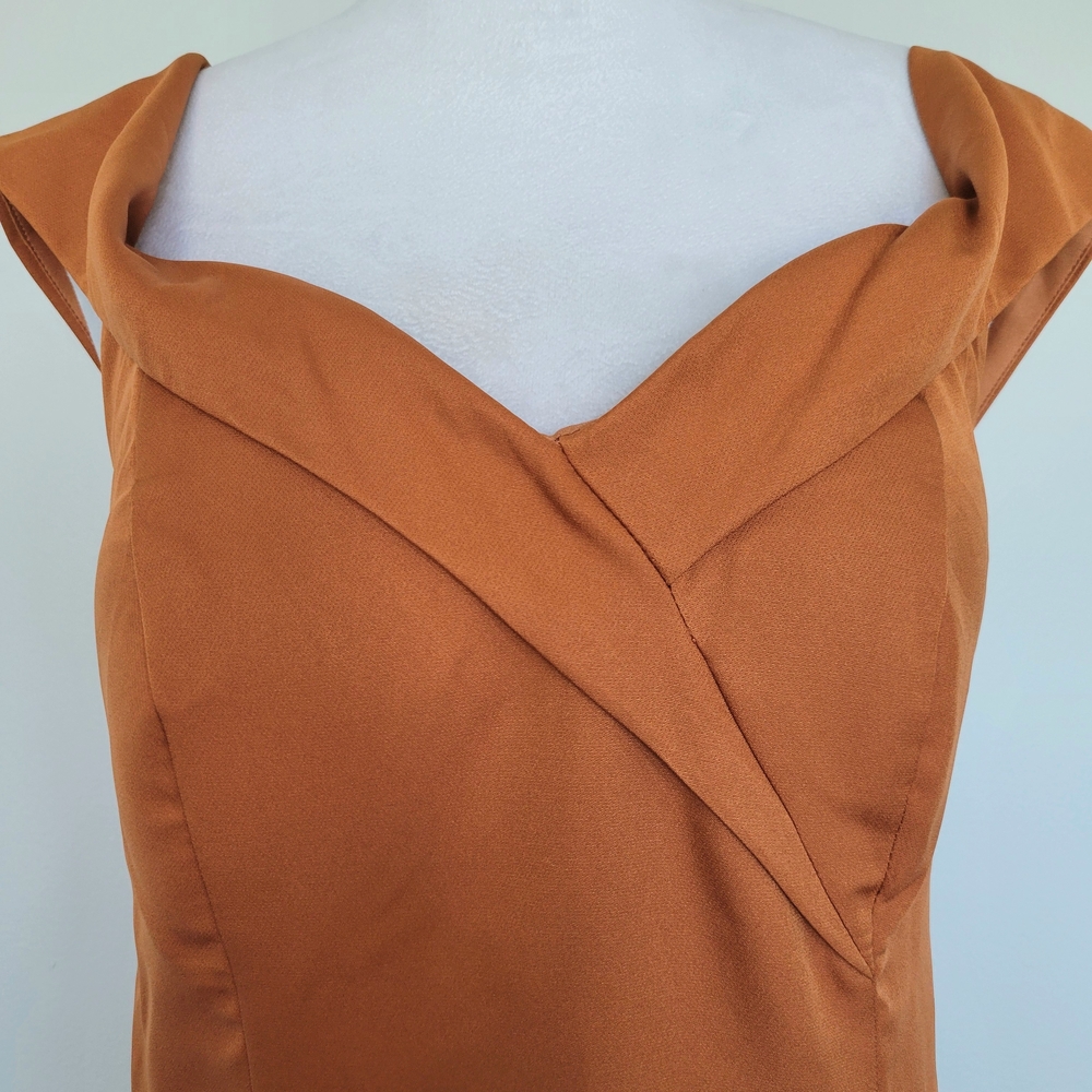 NWT Burnt Orange Ruffle Wedding Bridal Bridemaids Gala Formal Gown Dress Size 16 - Picture 6 of 16